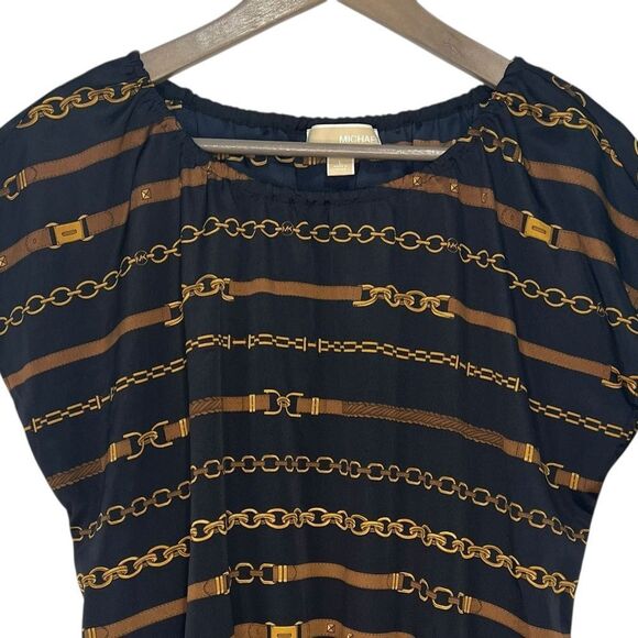 Vintage Michael Kors Equestrian Print Blouse Womens Large Navy Blue Sleeveless - Picture 2 of 6